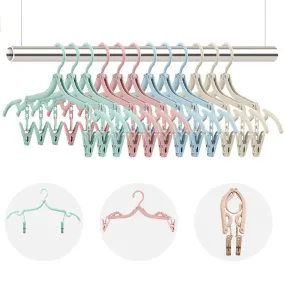 12 Pcs Folding Clothes Hangers, Portable Travel Clothes Hangers With Clips Plast