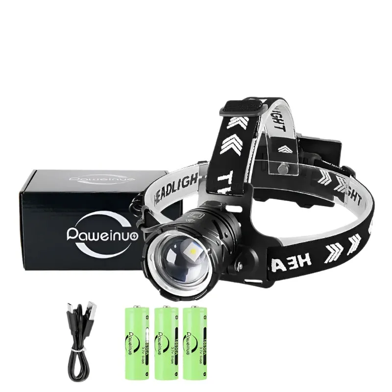 2023 New Portable Super Bright Headlamp 18650 Rechargeable LED Head Flashlight Outdoor Waterproof Zoom Camping Fishing Lantern