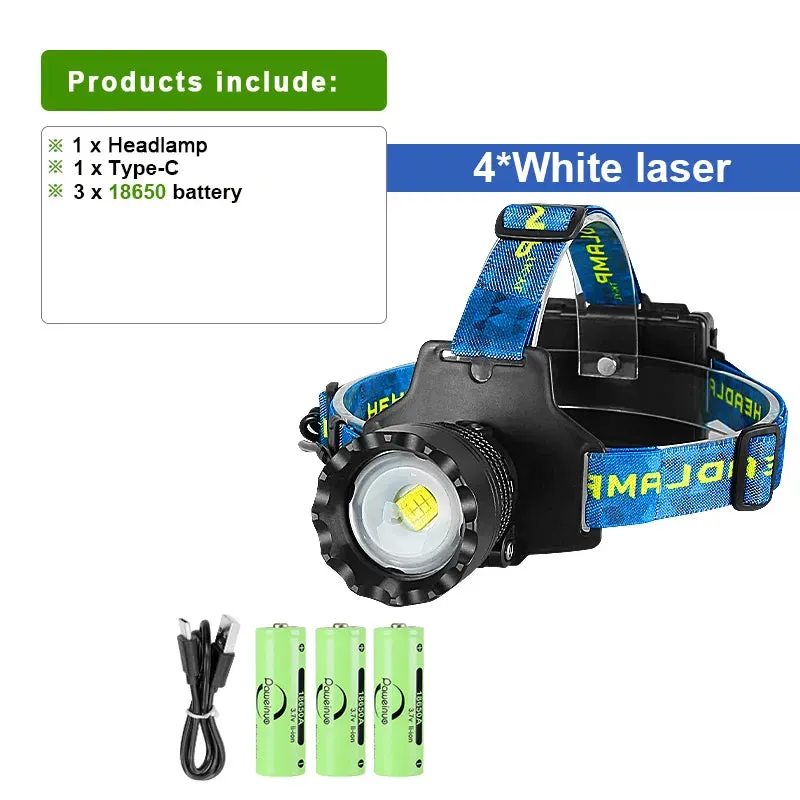 2023 New Portable Super Bright Headlamp 18650 Rechargeable LED Head Flashlight Outdoor Waterproof Zoom Camping Fishing Lantern