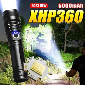 2023 XHP360 LED Ultra Powerful Flashlight Type-C Rechargeable LED Lantern 60W High Power LED Flashlight Camping Long Shot Torch