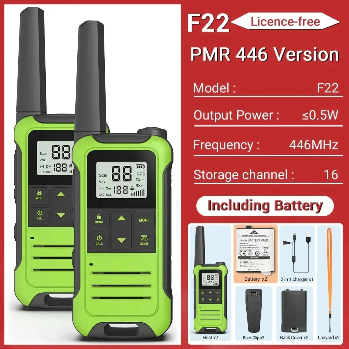 2PCS Baofeng F22 PMR FRS Mini Walkie Talkie Waterproof Type-C Licence-free NOAA Portable Two Way Ham Radio for Hunting