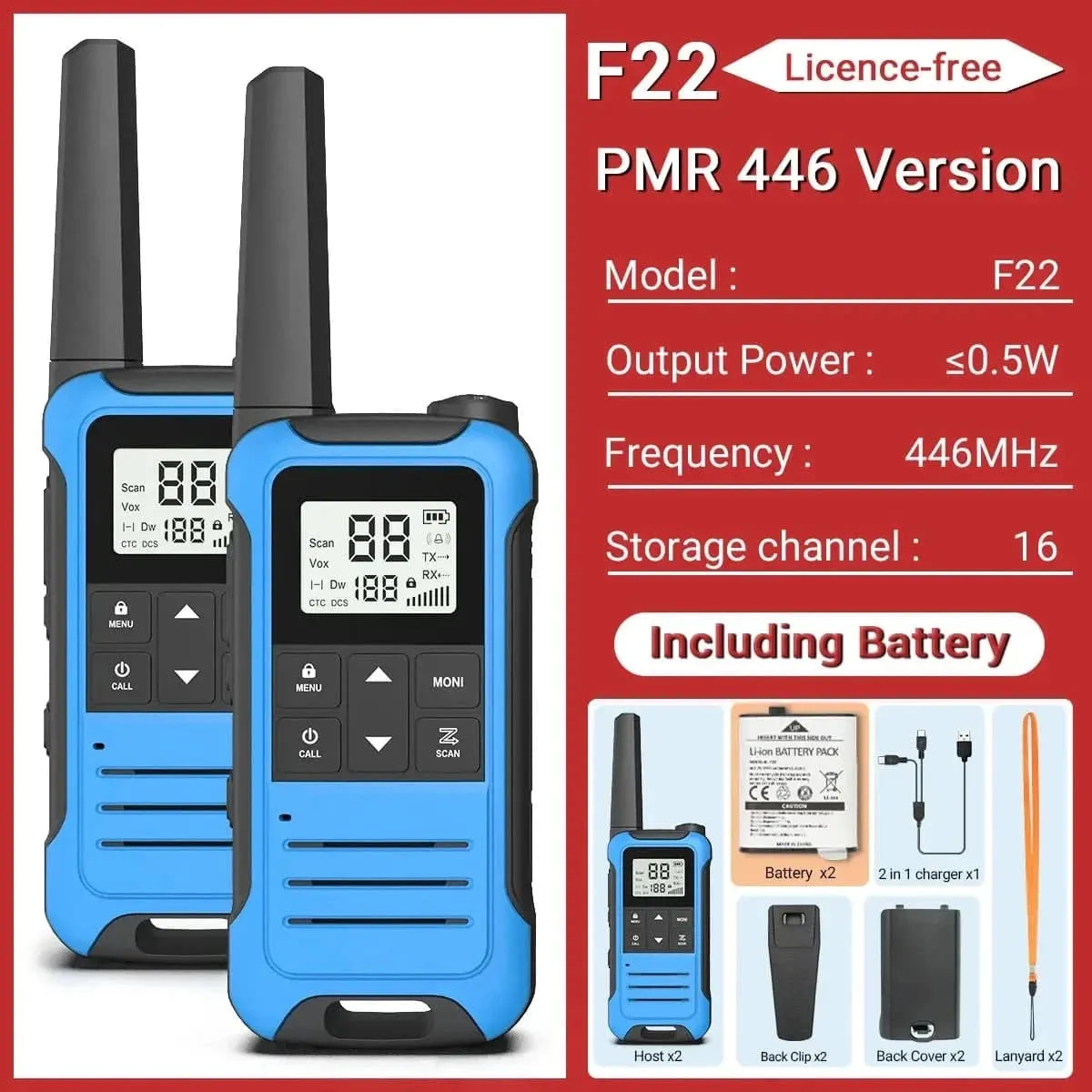 2PCS Baofeng F22 PMR FRS Mini Walkie Talkie Waterproof Type-C Licence-free NOAA Portable Two Way Ham Radio for Hunting