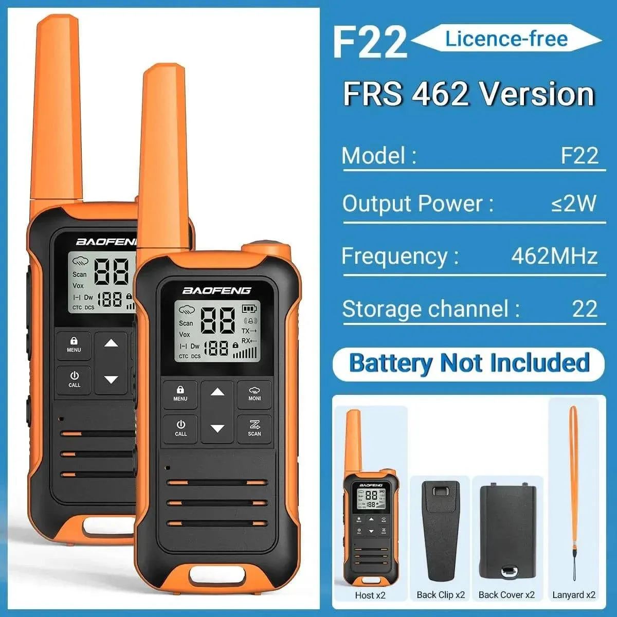 2PCS Baofeng F22 PMR FRS Mini Walkie Talkie Waterproof Type-C Licence-free NOAA Portable Two Way Ham Radio for Hunting