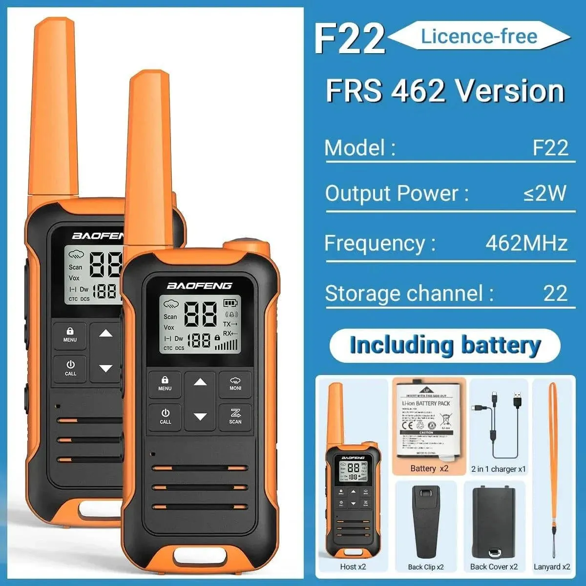 2PCS Baofeng F22 PMR FRS Mini Walkie Talkie Waterproof Type-C Licence-free NOAA Portable Two Way Ham Radio for Hunting