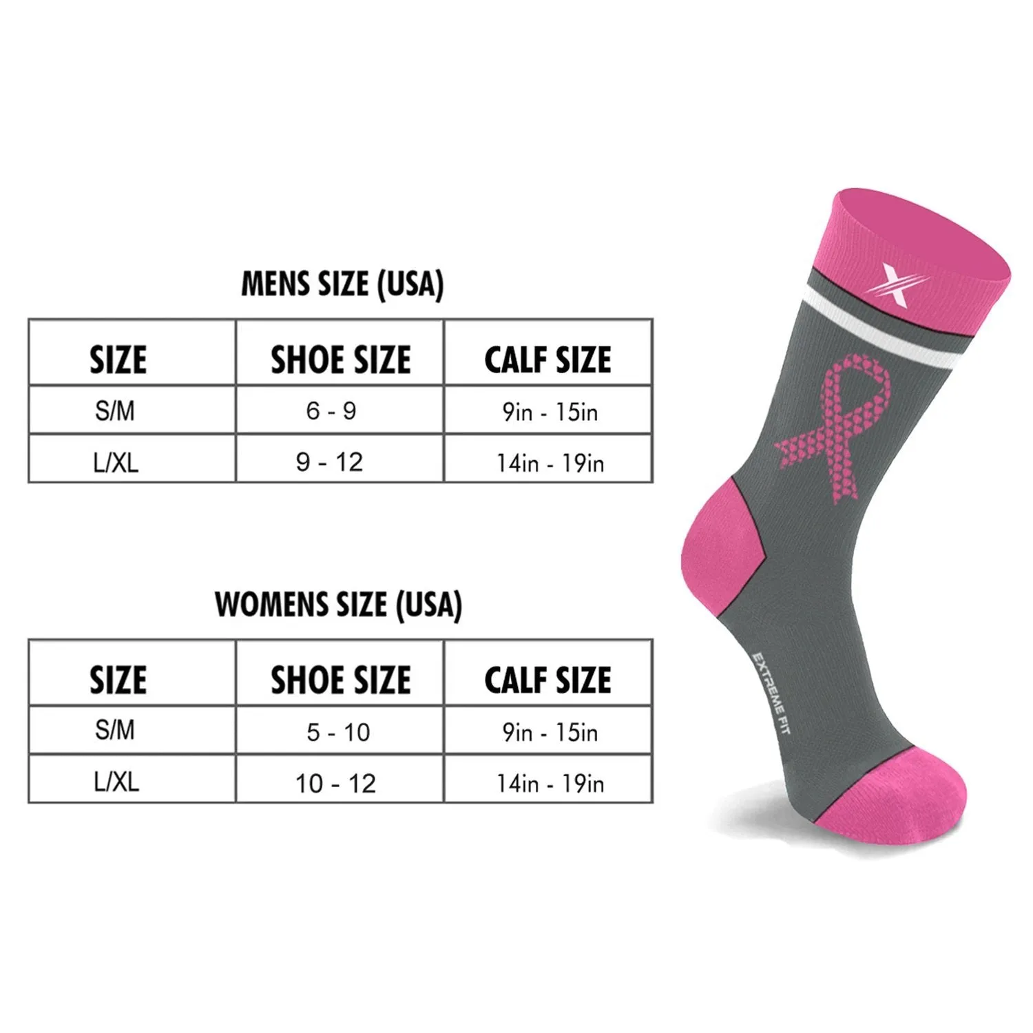 6-Pairs: Breast Cancer Awareness Crew Length Everyday Wear Compression Socks