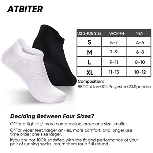 ATBITER Ankle Socks Womens and Men 8/6Pairs Thin Athletic Running Low Cut No Show Socks With Heel Tab