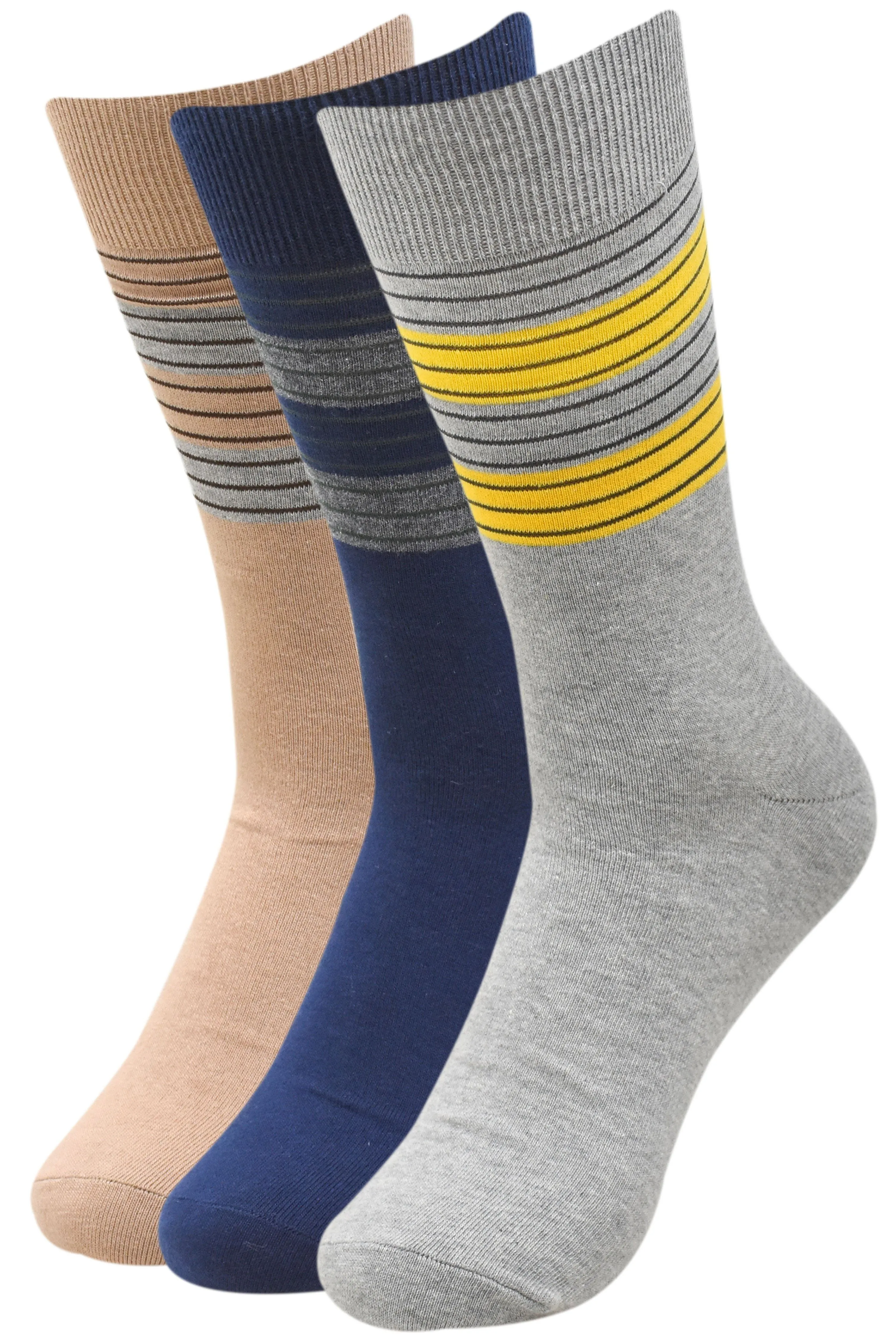 Balenzia Men's Striped Cotton Crew Socks-3 Pair/1U Pack