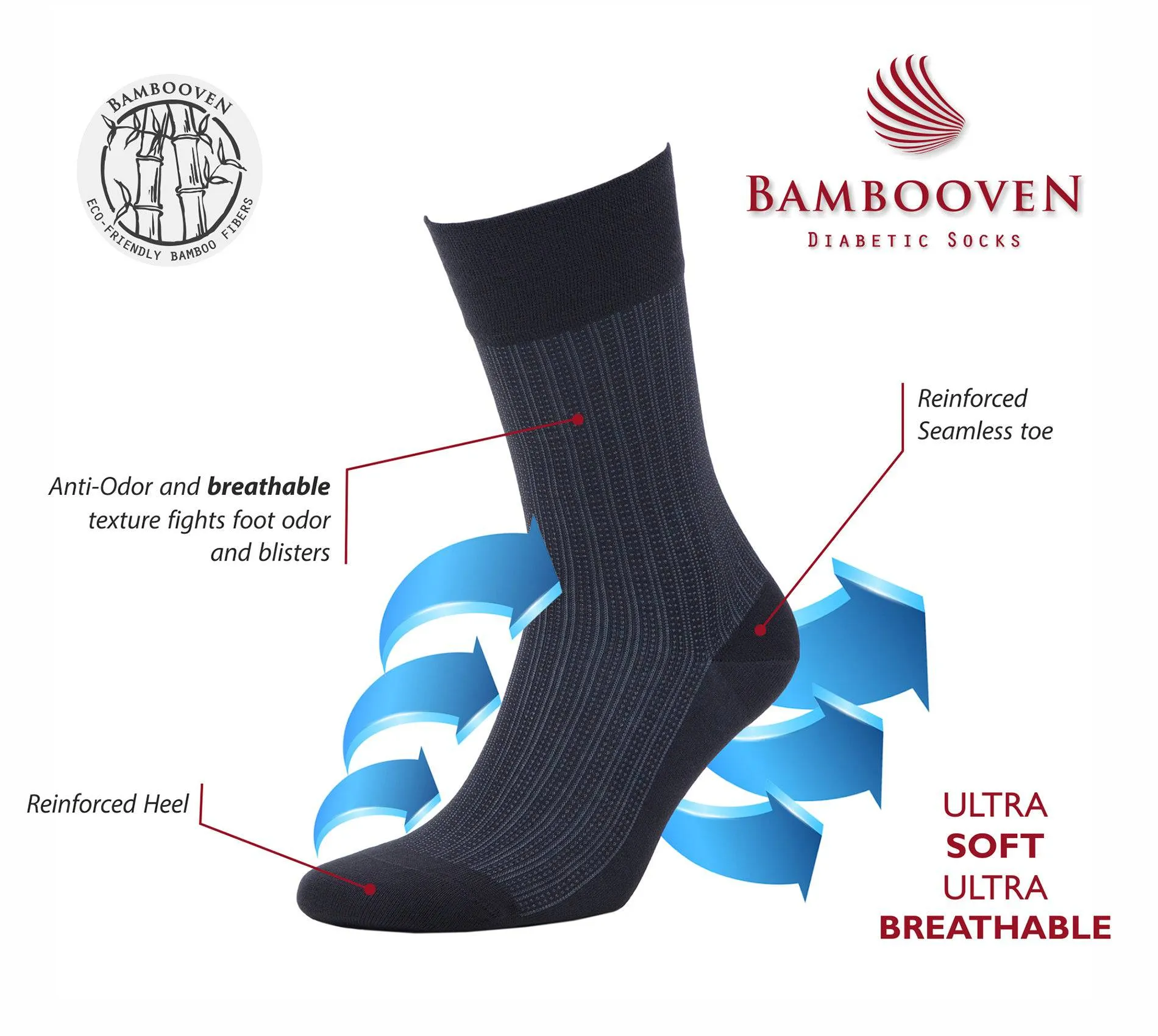 Bambooven Men’s Lightweight Black Dress and Trouser Socks "Black" – Premium Bamboo, Super Soft, Odor Free and Breathable, Crew Socks (8 Pack)-633