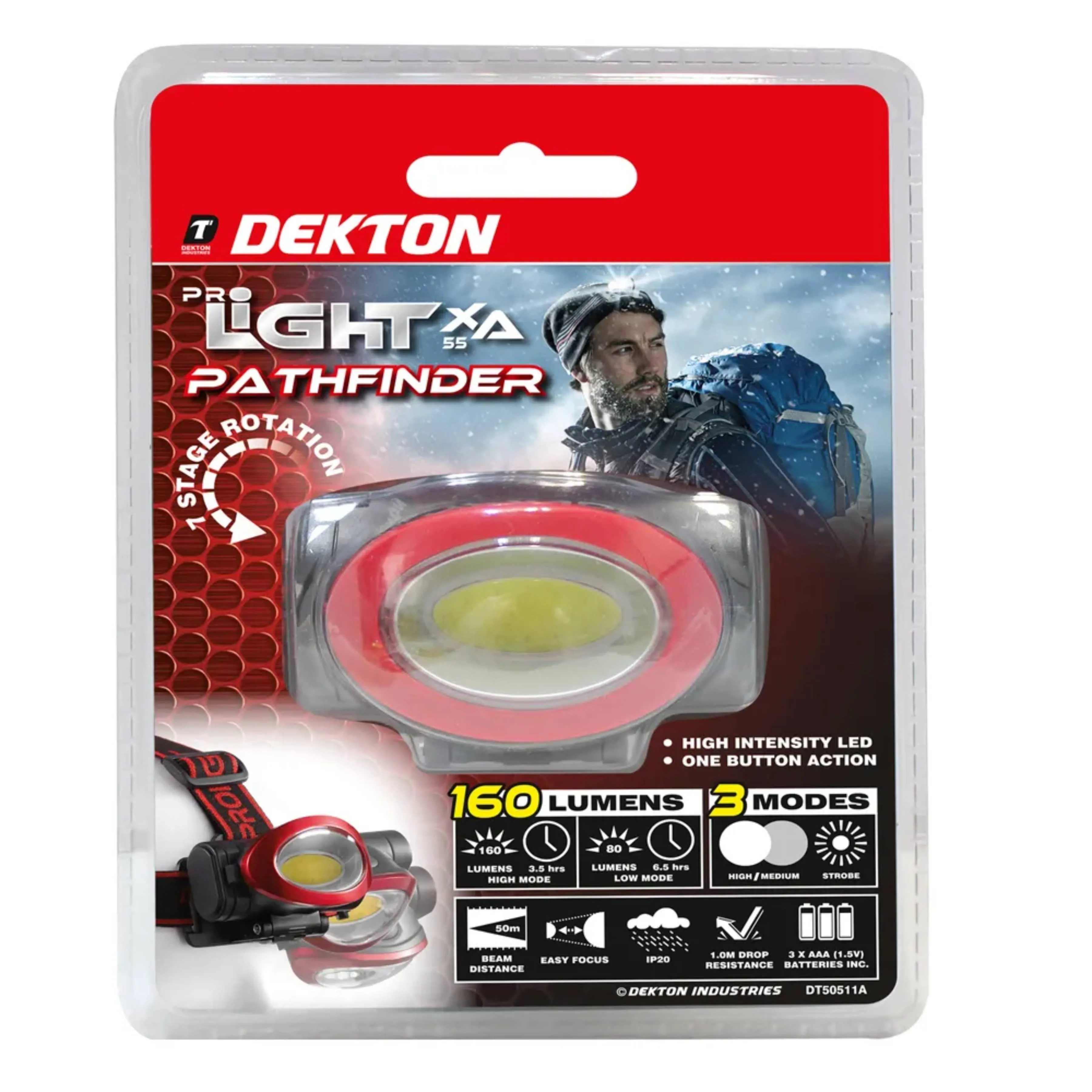 DEKTON PRO LIGHT XA55 Pathfinder Head Torch - 55 Lumens / 10m Distance