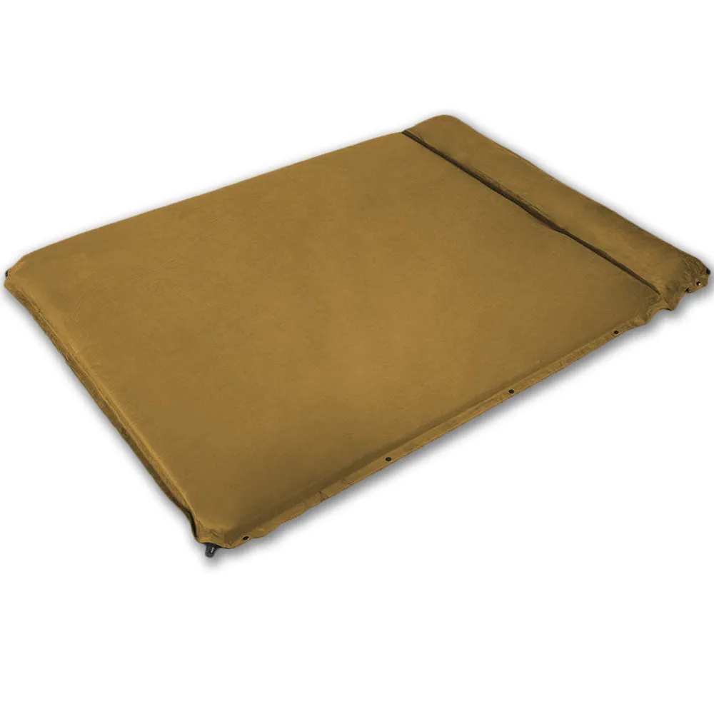 Double Self inflating Suede Mattress Mat Sleeping Pad Air Bed Camping Hiking - beige