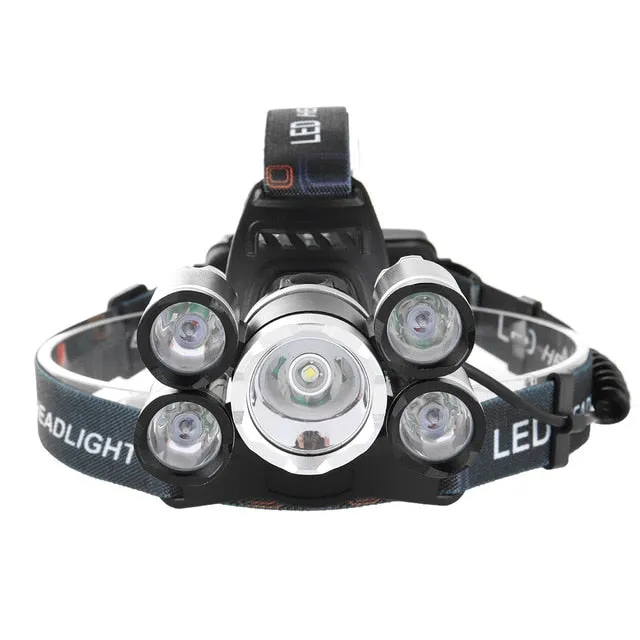 Head Light Flashlight 90 Degree Rotation USB 5 Colors Button Switch