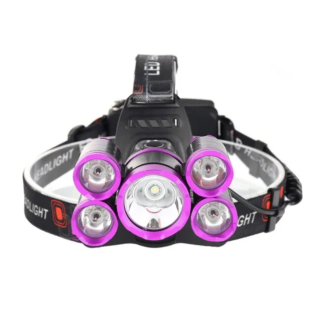 Head Light Flashlight 90 Degree Rotation USB 5 Colors Button Switch