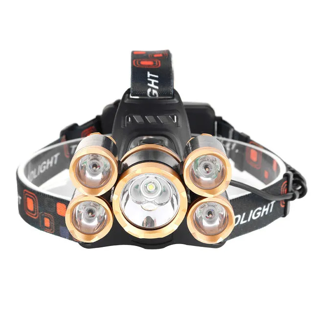 Head Light Flashlight 90 Degree Rotation USB 5 Colors Button Switch