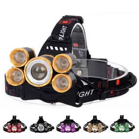 Head Light Flashlight 90 Degree Rotation USB 5 Colors Button Switch