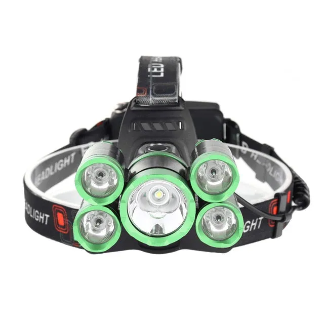 Head Light Flashlight 90 Degree Rotation USB 5 Colors Button Switch