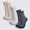 Horizontal Striped Wool Crew Socks 3 Pack