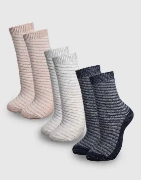 Horizontal Striped Wool Crew Socks 3 Pack