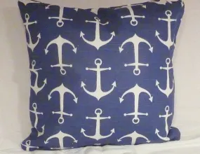 Nautical Pillow Cover, Premier Prints Sailor Slub fabric in Navy with White Anchors, Beach house decor