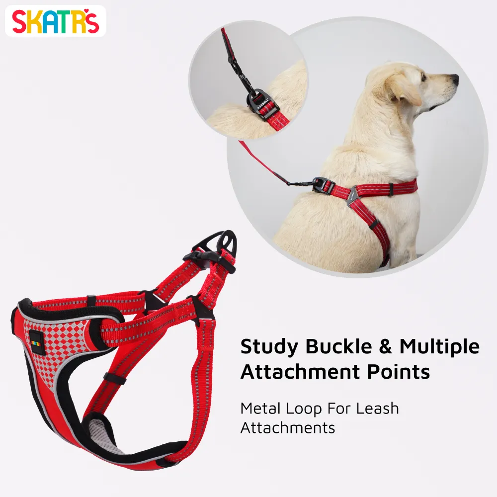 Skatrs Adventure in Style & Comfort Fiery Padded Harness for Dogs (Red)