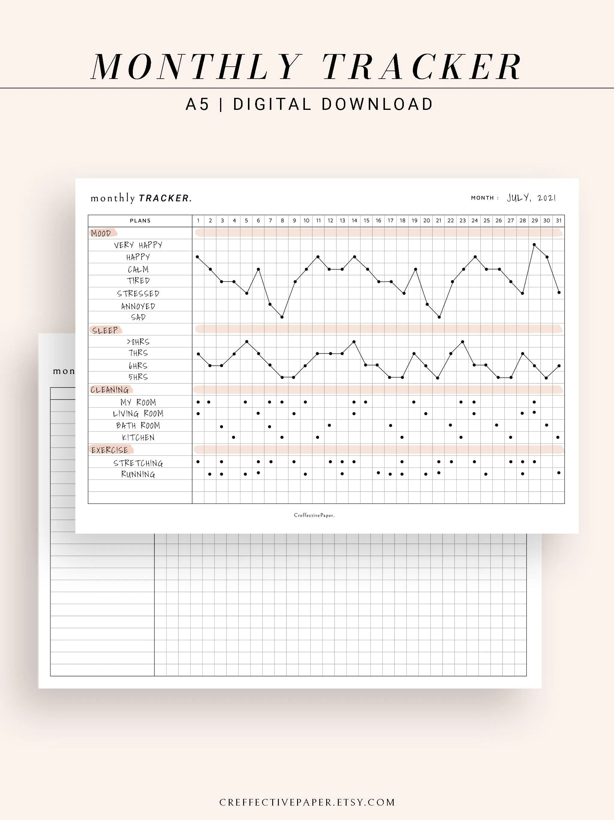 T101_M | Monthly Goal & Habit Tracker Template