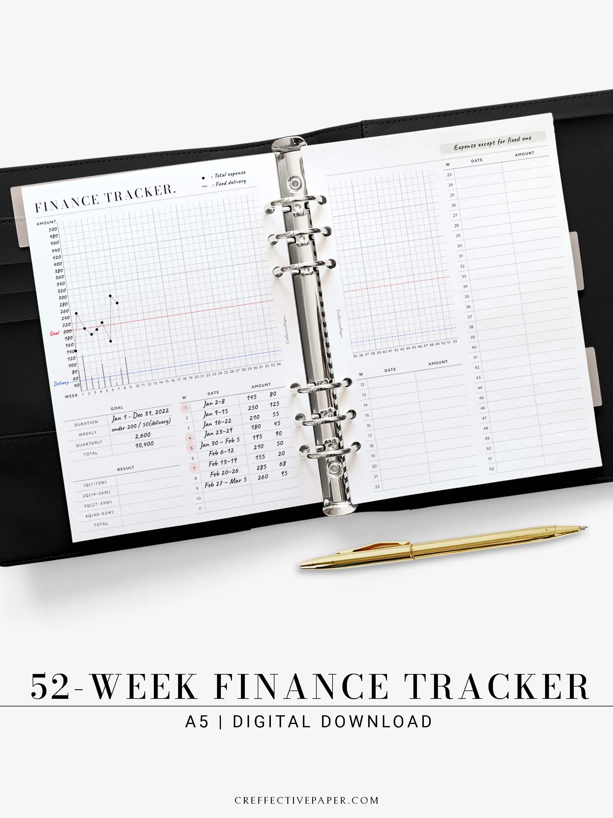 T123 | 52-week Finance Tracker, Yearly Graph Tracking