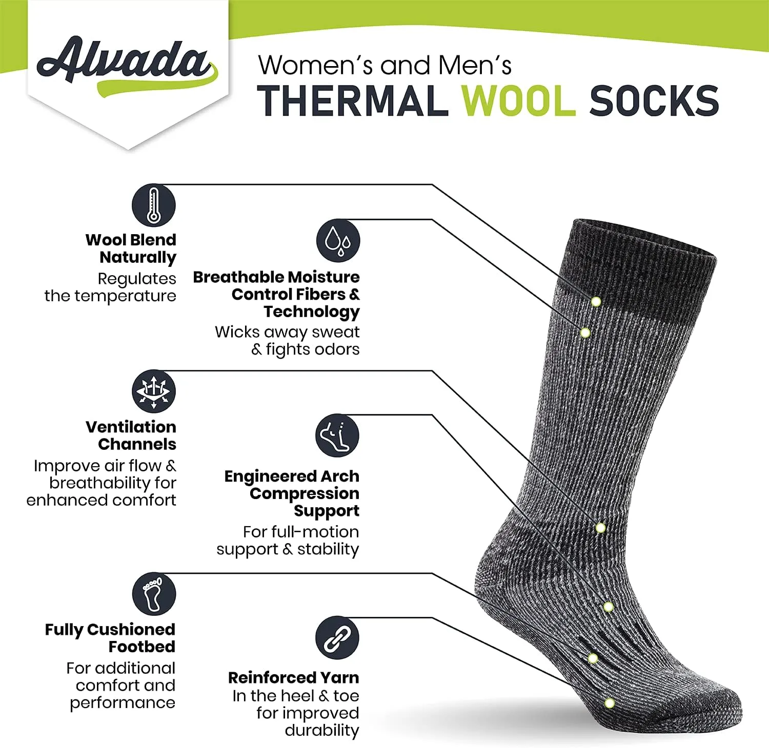 Warm Thermal Wool Socks for Winter 6 Pairs