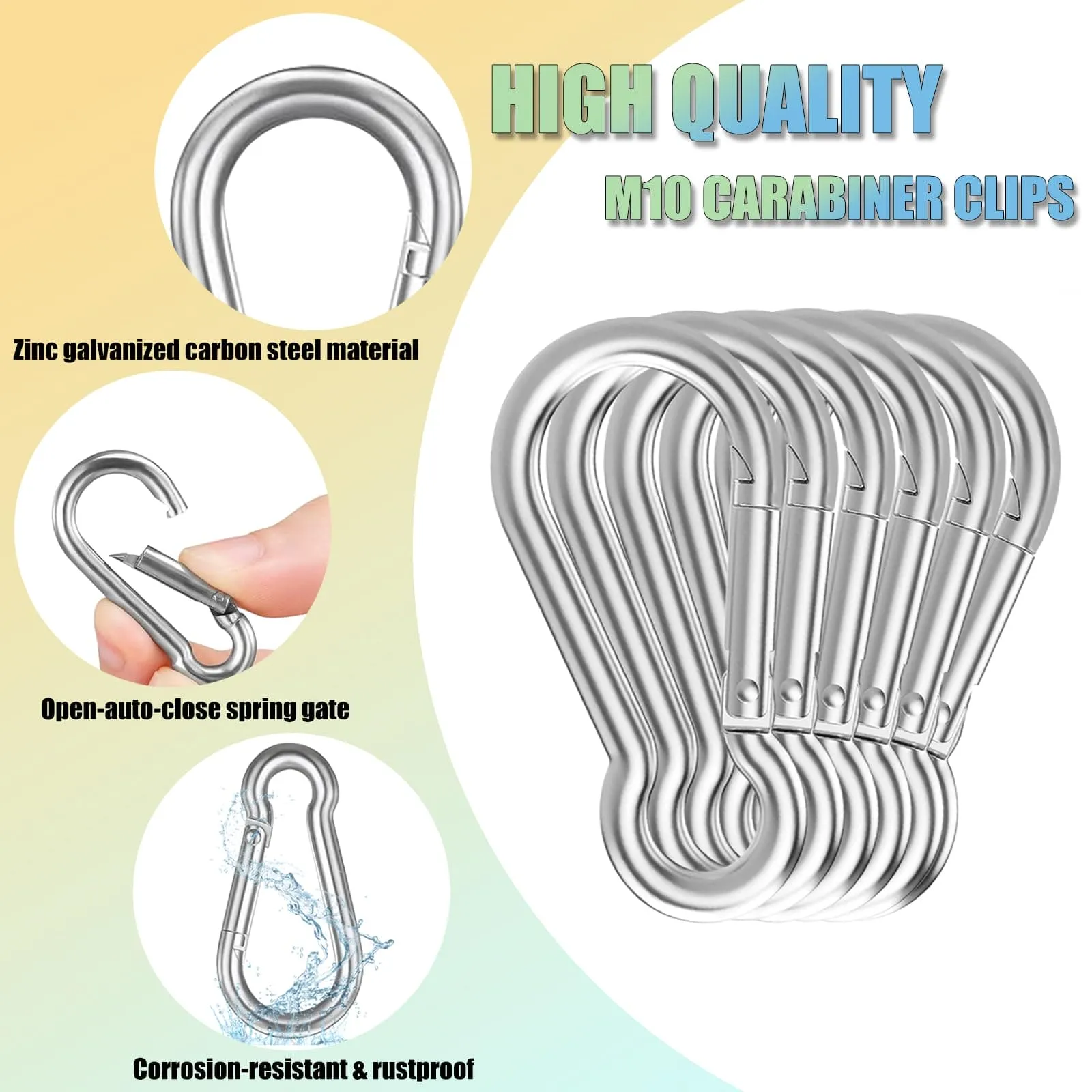 WENQUIT 24PCS M10 Spring Snap Hook, 4Inch Heavy Duty Carabiner Clips, 3/8" Galvanized Steel Quick Link Carabiner Hooks for Hammock, Camping, Hiking, Keychain, Water Bottle & Backpack