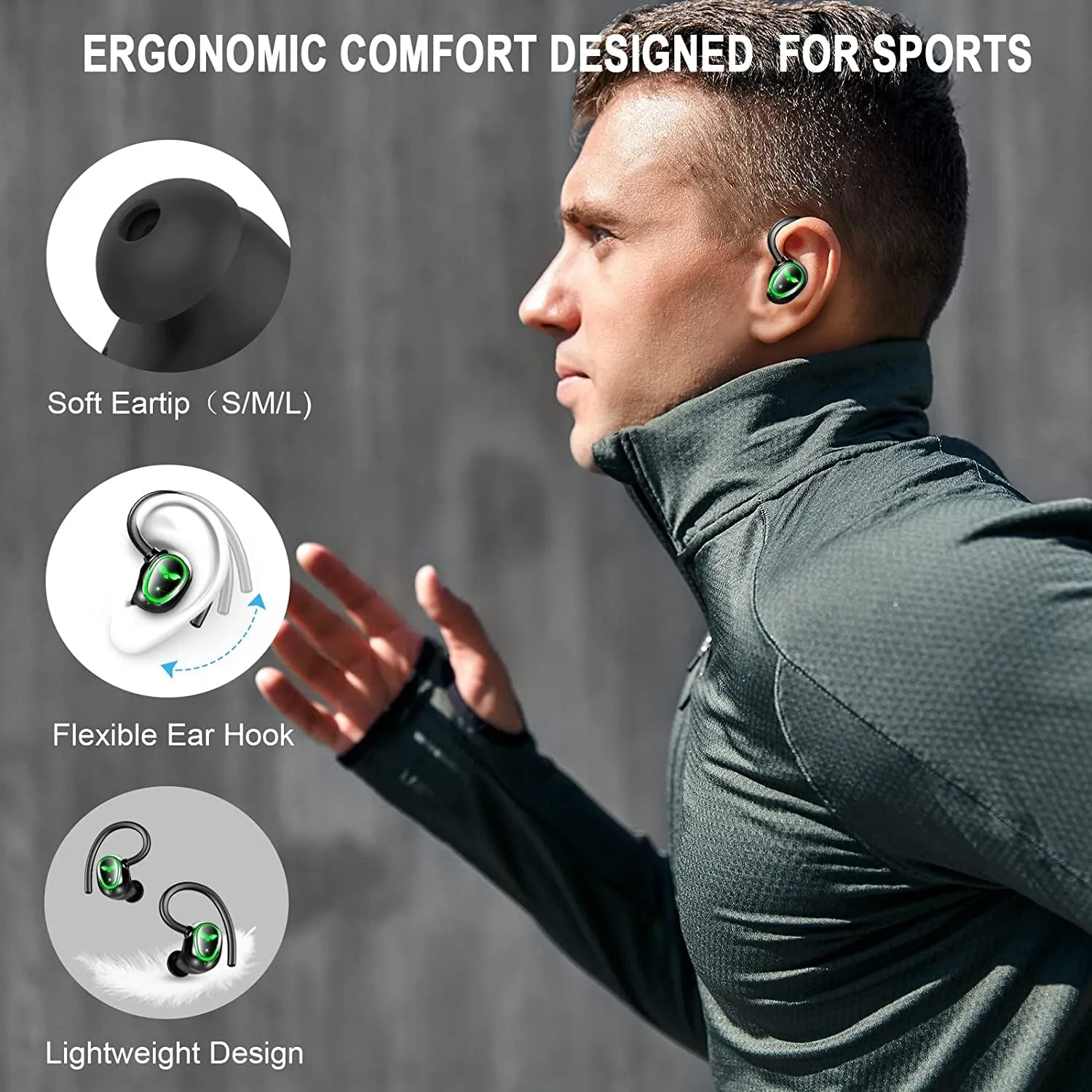 Wireless Earbud, Bluetooth 5.3 Headphones Sport Wireless Earphones in Ear Noise Cancelling Earbud with Dual Mic, over Earhooks Ear Buds IP7 Waterproof 48H Deep Bass Headset for Running Gym USB-C[2022]